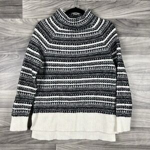 Talbots Sweater Womens S Cream Black Striped Wool Blend Knit Mock Neck‎ Staple